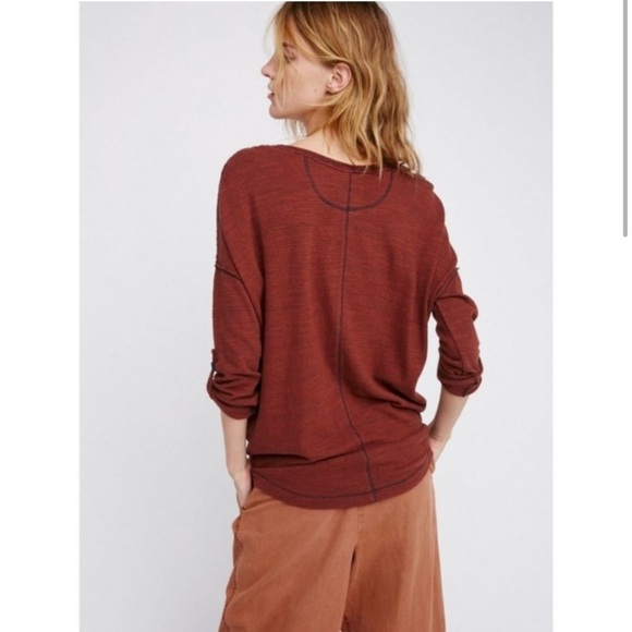 Free People We The Free Women’s Beach Haven Henley Over Sized Long Sleeve Top - Picture 8 of 8